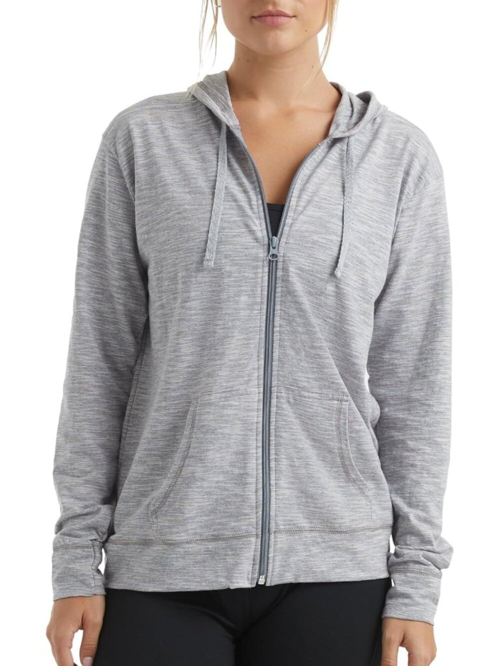 〽️Women's Dada Gray Heather Lightweight Full Zip Cotton Hoodie Casual Jacket Top